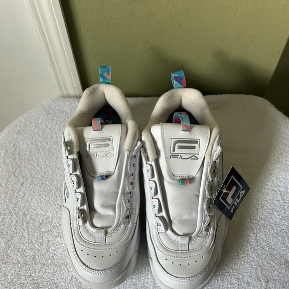 Fila Disruptor 2 Premium Platform White Sneakers with Colorful Heel Sz 8.5 - Picture 5 of 12